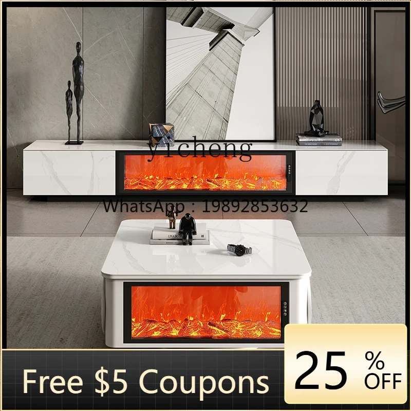 

H3-24 living room 3D electronic fireplace decoration simulation flame integrated floor rock slab light luxury coffee table