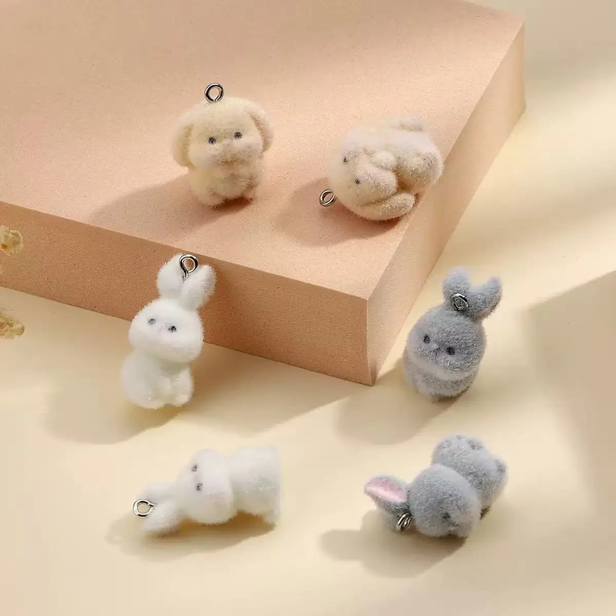 10pcs Flocking Little Rabbit Resin Charms Animal Pendant DIY Phone Chains Keychain Earring Accessory for Jewelry Making Findings view 3