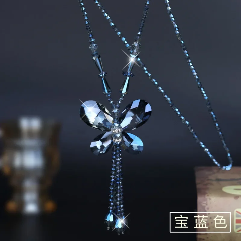 Colar de suéter longo com borla borboleta, versátil e elegante para mulheres