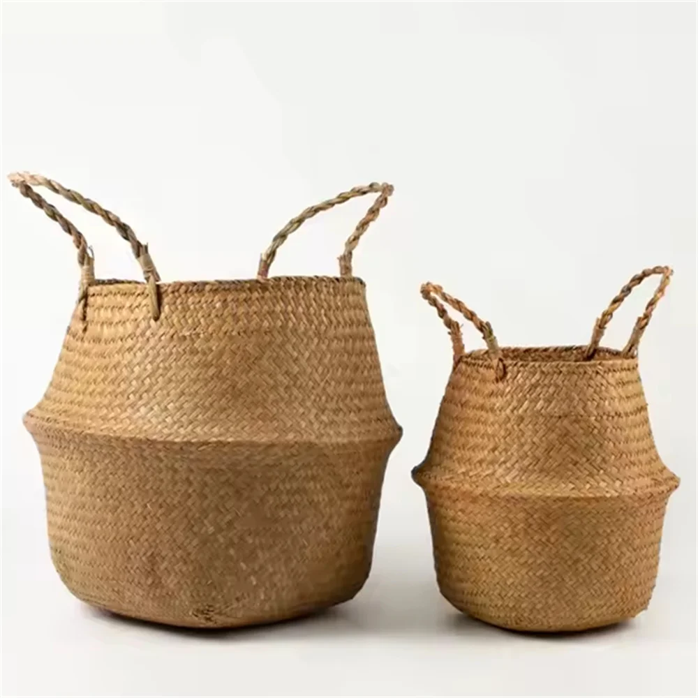 

Storage Baskets Straw Wicker Rattan Hanging Flower Pot Seagrass Foldable Hamper for Laundry Toys Plants Storage Home Display