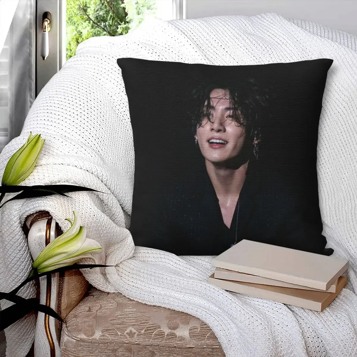 Jungkook Pillowcase Polyester Linen Velvet Creative Zip Decor Bed Cushion Cover 35x35cm 14x14In 40x40cm 16x16In 45x45cm 18x18In