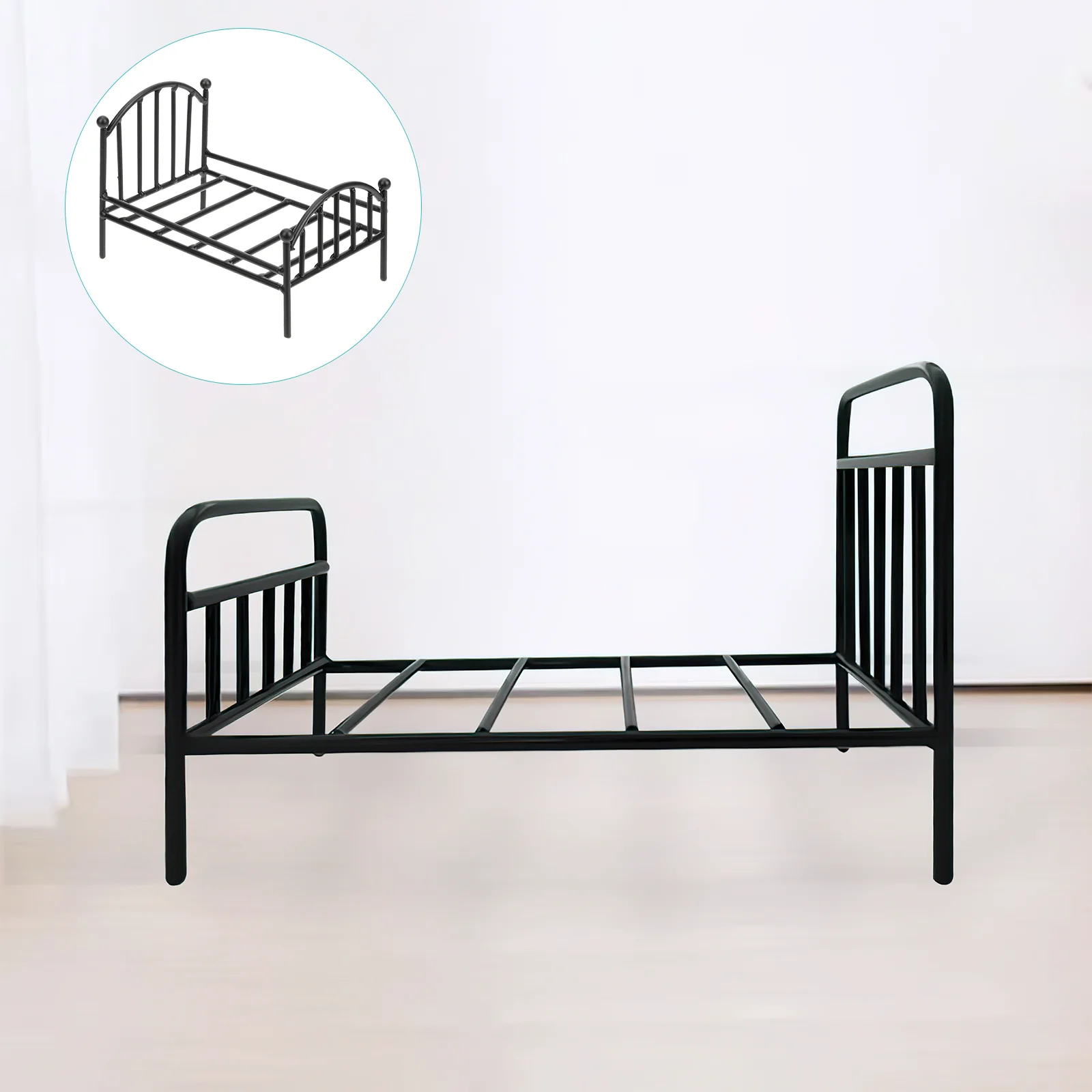 Mini House Furniture Wrought Iron Potting Stand Tiny Bed Frame Toy Room Black Accessories