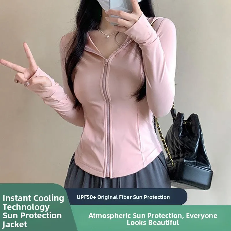 

Женская летняя дышащая облегающая модная солнцезащитная одежда из ледяного шелка с УФ-защитой, тонкая верхняя одежда с капюшоном Long Sve