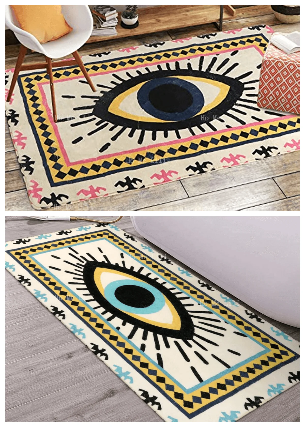 

Evil Eye Area Rugs Large Non-Slip Vintagethrow Mat Super Soft Velvet Creative Tribal Floor Carpet For Bedroom Living Room Decor