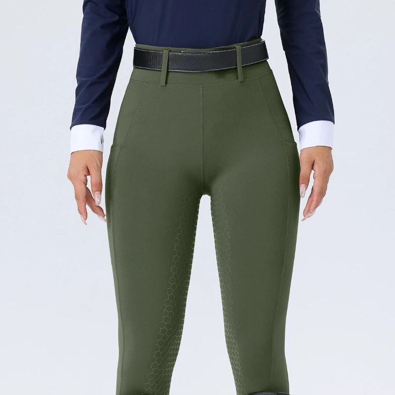 Women's Horse Riding Pants Full Seat Silicone Non-slip High Waist Breeches Slim-fit Riding Pants with Pockets Equestrian Clothes