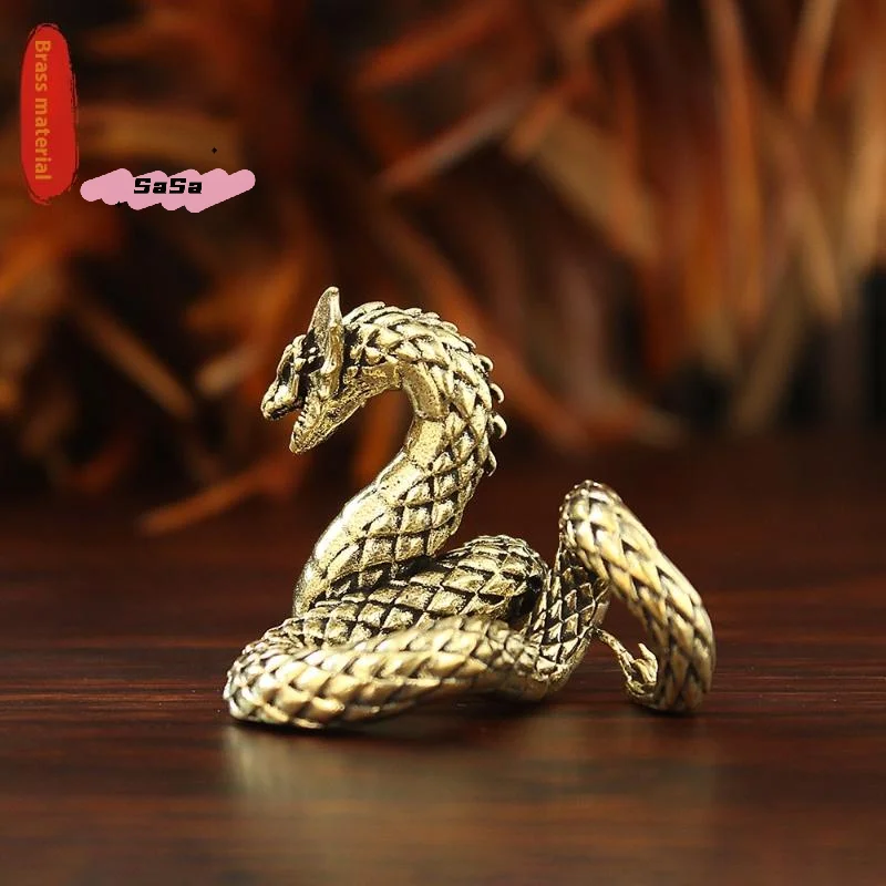 S-1 Pc 3D Dragon Statue Ornament Moveable Body Joints Antique Brass Lucky Dragon Desktop Office Crafts Home Decoration Gifts