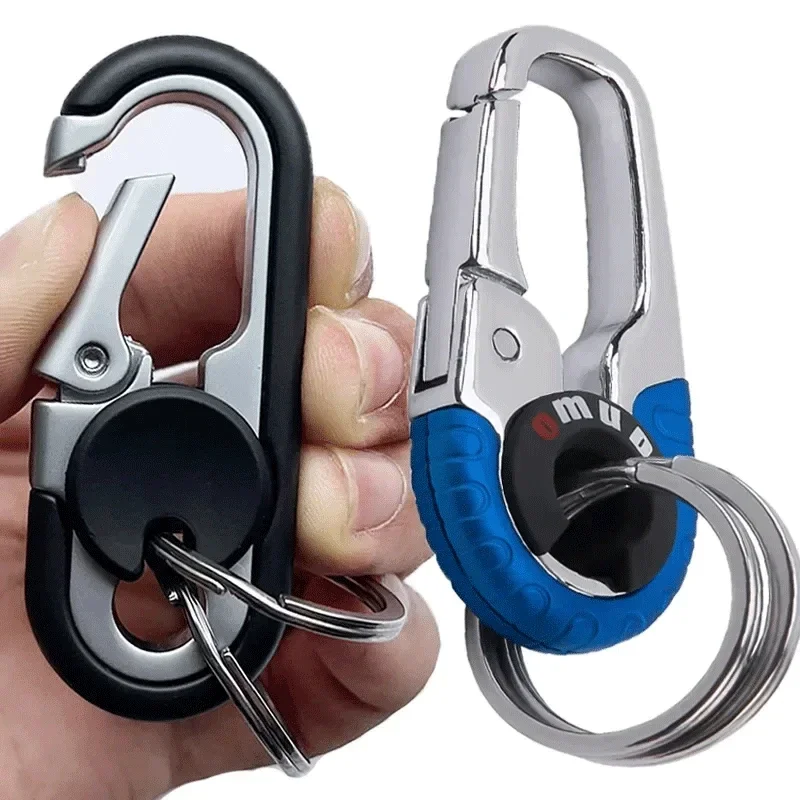 Men\'s Keychain Hook Stainless Steel Buckle Outdoor Carabiner Climbing Tool Double Ring Car Fishing Key Ring Car Accessories