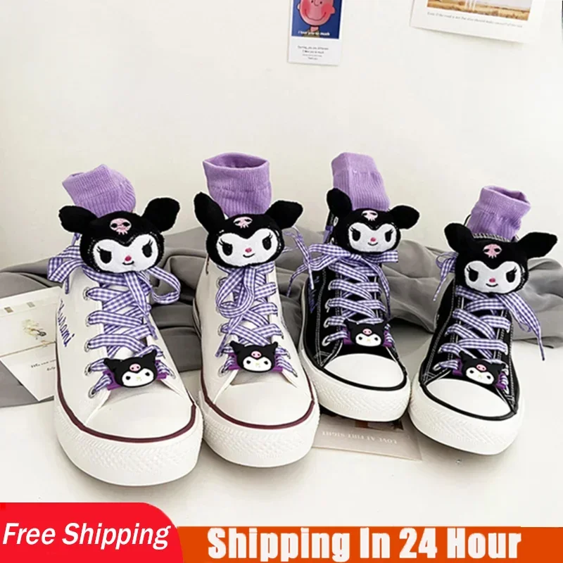 Miniso Anime Kuromi Children High Top Canvas Shoes Kawaii Cartoon Non-slip Sole Canvas Cartoon Shoes Student Girl Gifts