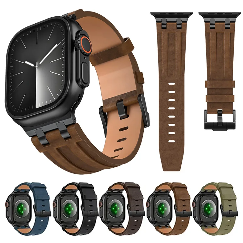 

Кожаный ремешок Crazy Horse для Apple Watch Ultra3 ремешок 11 10 9 8 7 6 5 4 SE из натуральной кожи для iWatch 46 мм 49 мм 44 мм 45 мм ремешок