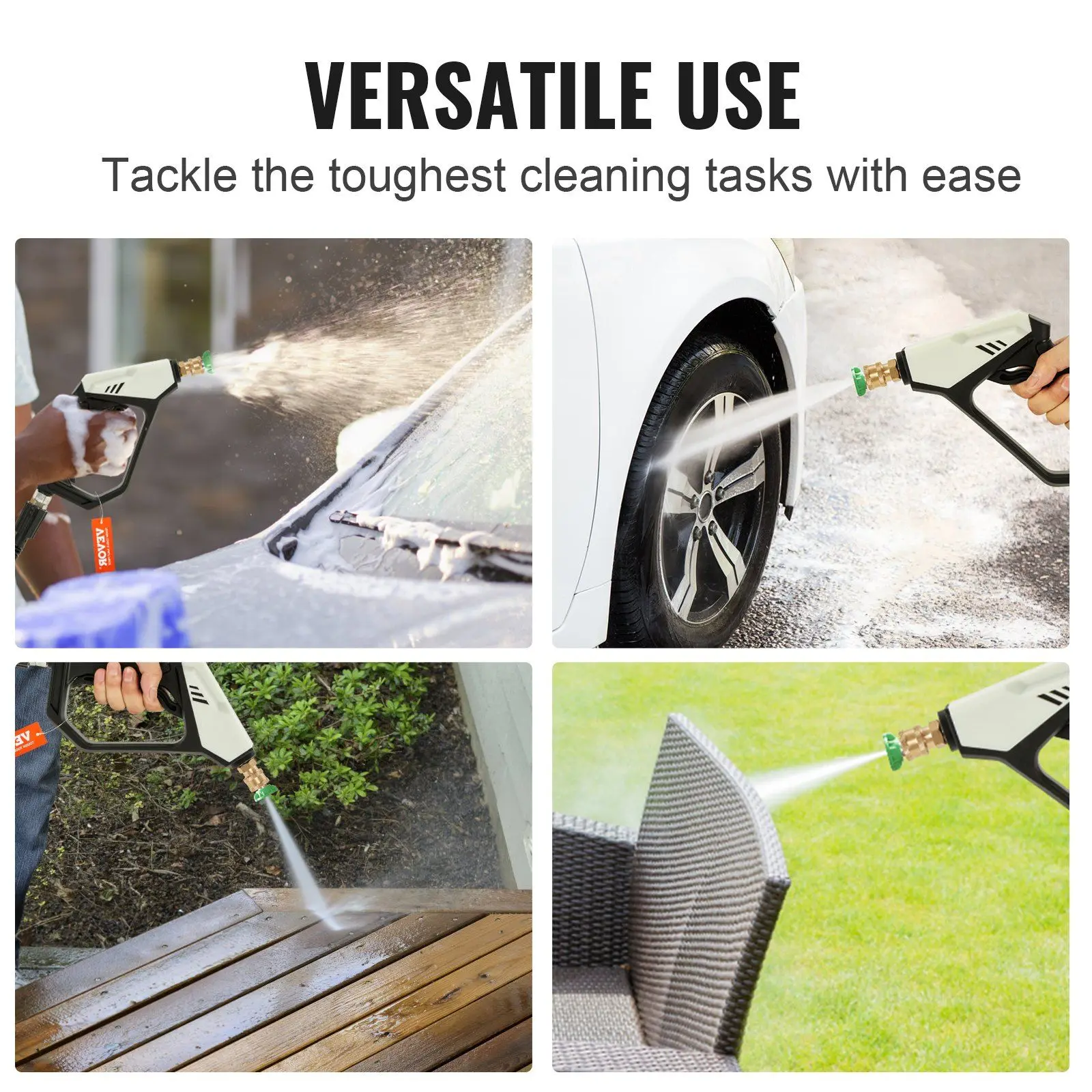 Short Pressure Washer Gun, 5000 PSI High Power Washer Spay Gun, M22-14 mm / M22-15 / 3/8'' Inlet & 1/4'' Outlet Hose Connector