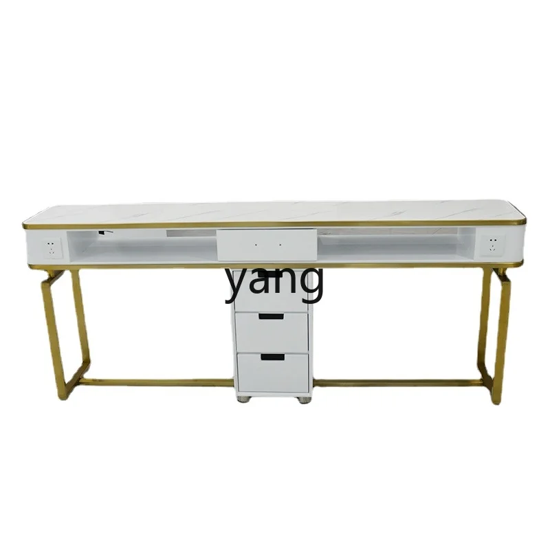 

CX Manicure Double Three-Seat Light Luxury Imitation Marble Pattern Table Stainless Steel Nail Table