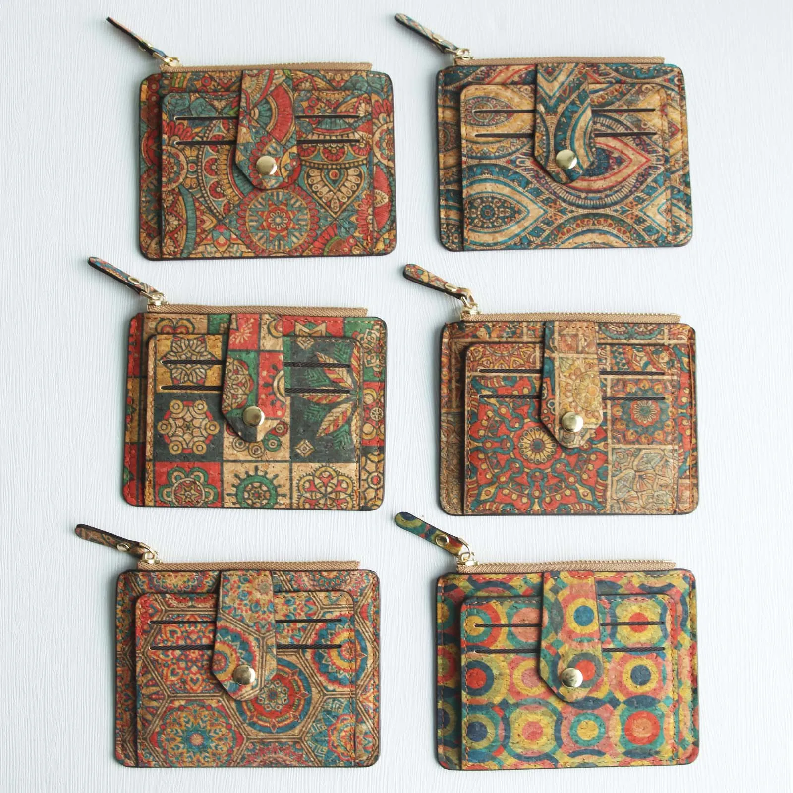 Retro Cork Zero Wallet Ethno-Stil Multi-Slot-Kartenpaket Tragbare Reißverschluss-Geldbörse Kartenpaket mit großer Kapazität Bankkarte ID-Karte Stora