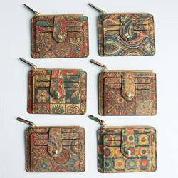Retro Cork Zero Wallet Ethnic Style Multi Slot Card Pack Portable Zipper Wallet Large Capacity Card Pack Bank Card ID Card Stora