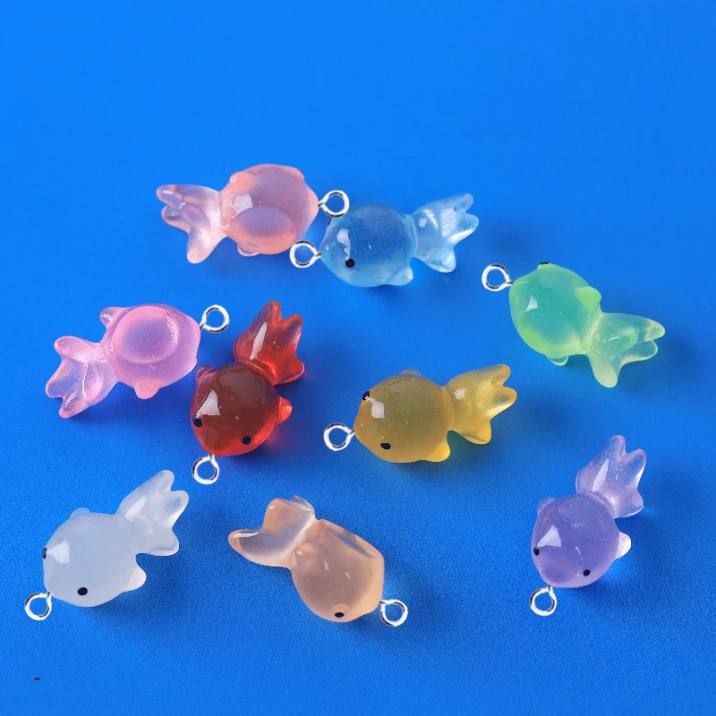 10Pcs Cute Luminous 3D Colorful Goldfish Fish Resin Pendants Charms for Jewelry Making Earrings Necklace Keychain Accessory C491