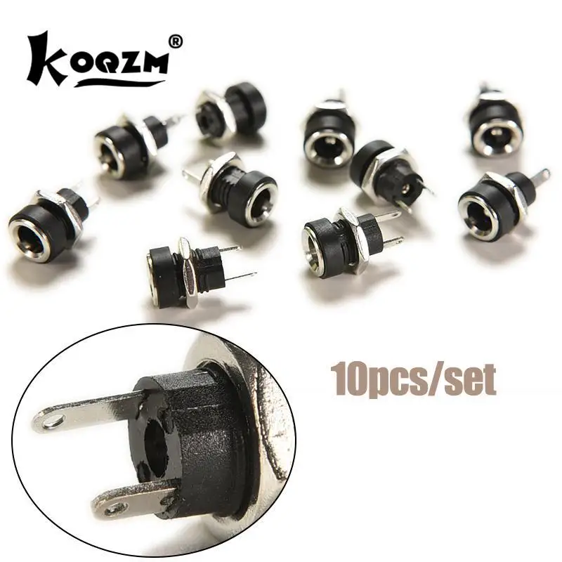 10 szt. Gniazda gniazdo zasilania prądu stałego żeńskie złącze do montażu na panelu 2-pinowe 5.5X2.1mm przejściówka Adapter 2 typy końcówek 3A 12v