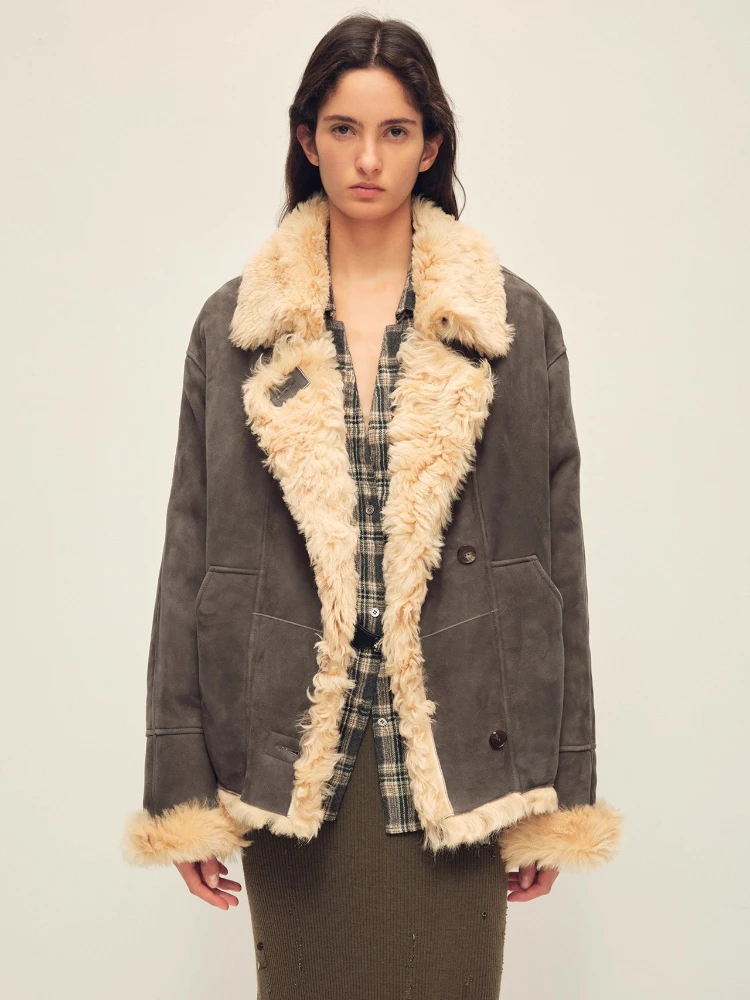 

High-end Luxury Toscana Lamb Fur Suede Jackets for Women 2026 New Simple Vintage Winter Genuine Leather Real Fur Shearling Coat