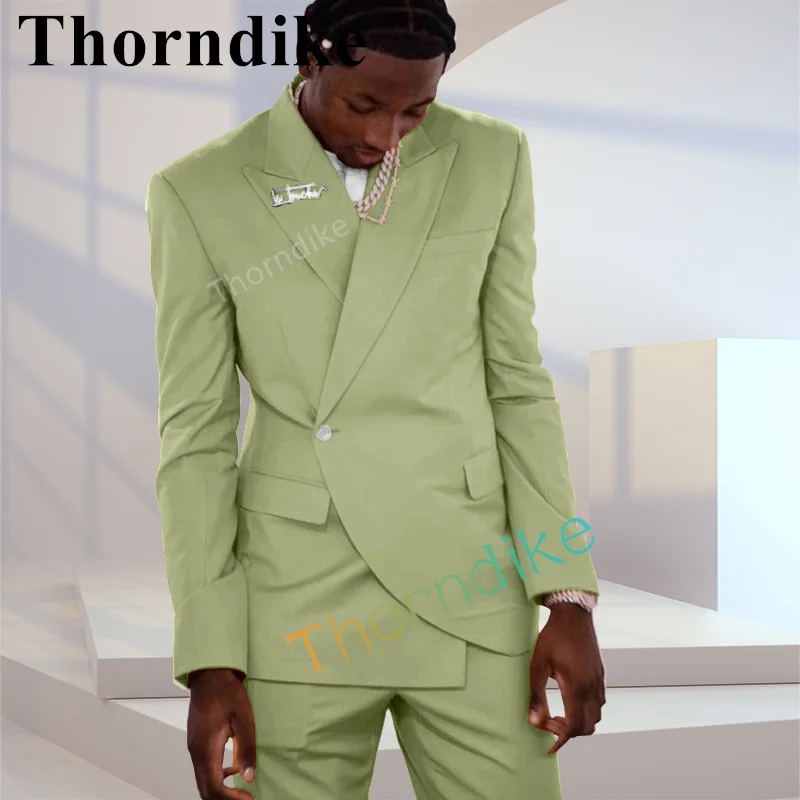 

Thorndike Special Cut Design Groom Casual Style Tuxedo Wedding Suit Peak Lapel Jacket Light Green Men Fashion Suit 2 Piece Set