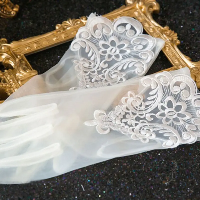 

Women Short Lace Gloves Sunblock Full Finger Bridal Wedding Wrist Floral Mittens Dropship