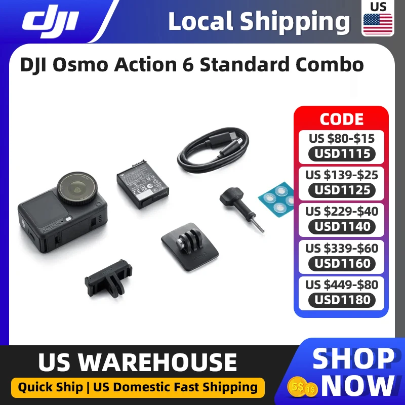 DJI Osmo Action 6 Standard Combo All-In-One Flagship Action Camera Ultra-HD 8K Video 50GB Built-in Storage Variable Aperture f/2.0-f/4.0