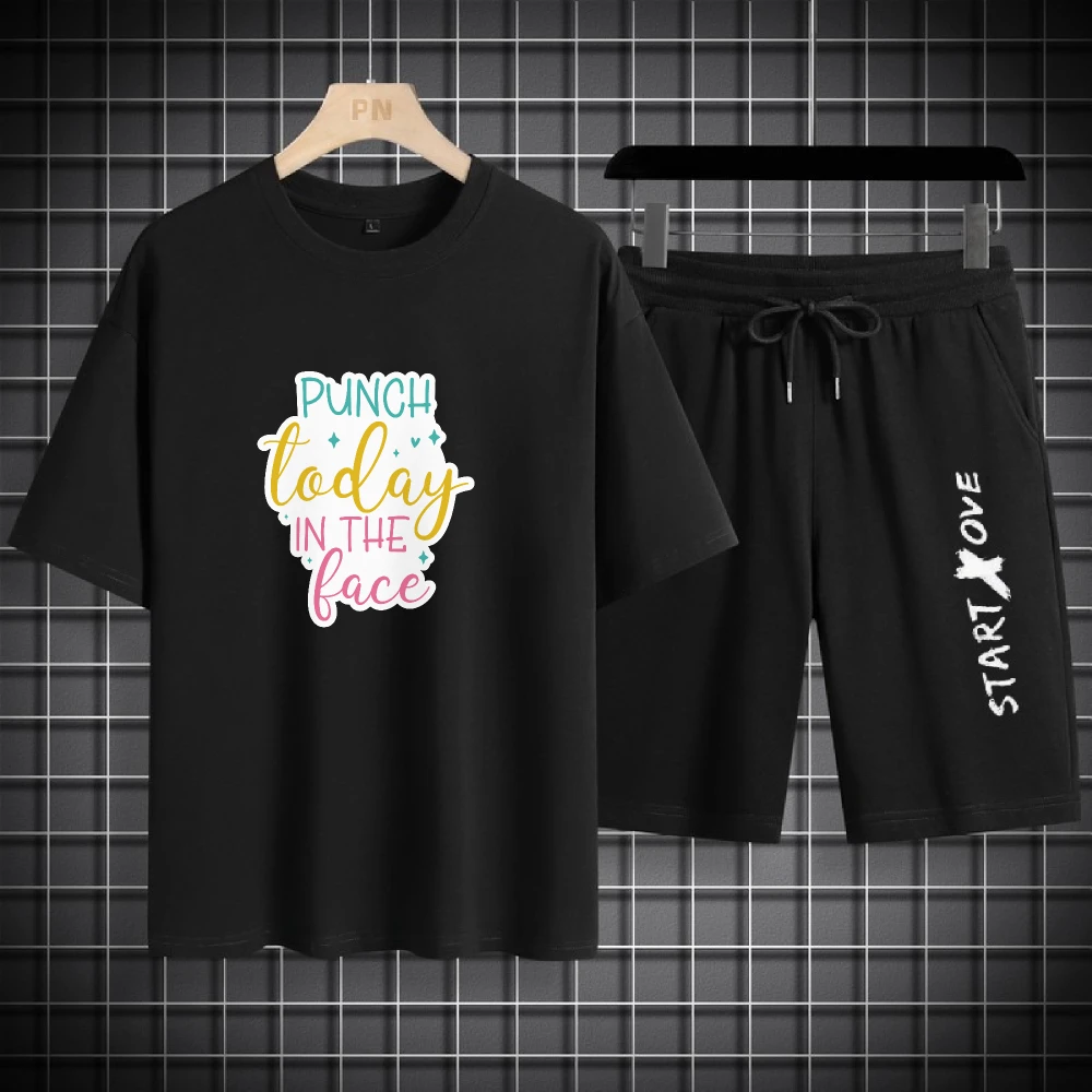 

2025 Luxury Casual Mens Abstract color prints Set Fashion Polyester Fiber Sports T-shirts+shorts Comfortable Stylish for Men