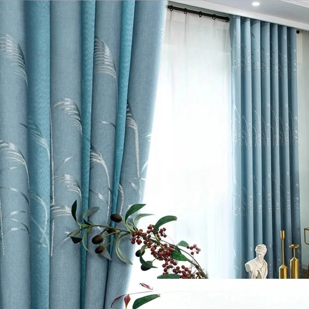 Curtains for Living Room Blackout Hole Punching Hook Bedroom Bay Window Thermal Insulation Heat Protection Sunshade Cloth