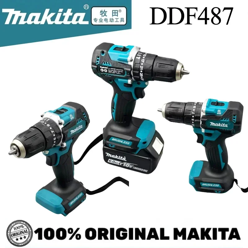 

Оригинальная аккумуляторная дрель Makita DDF487, бесщеточная электрическая ударная отвертка, перезаряжаемый электроинструмент 18 В с аккумулятором