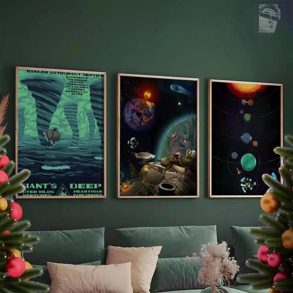 Anime Outer Wilds Movie Game Poster HD PVC Waterproof Wall Art - Self Adhesive Reusable For Home Office Bar
