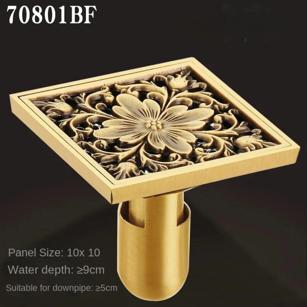 Square Floor Drains Antique Brass Shower Hardware bathroom accessories Floor Drain Deodorant Floor Drain Strainer Cover 10X10CM