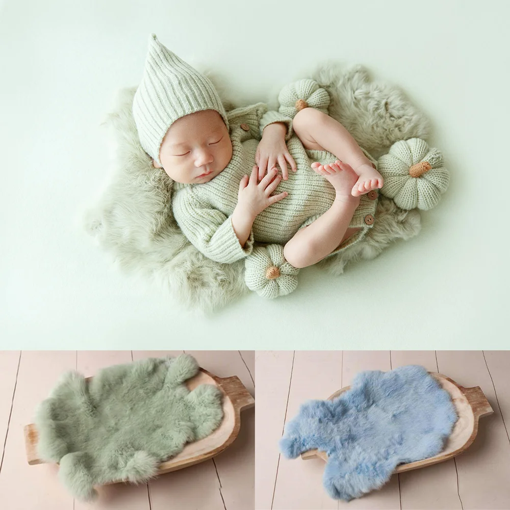 Newborn Photography Props Accessories Natural Genuine Leather Rabbit Fur Blanket Photoshoot Props Frame Stuffed Rabbit Fur Mat