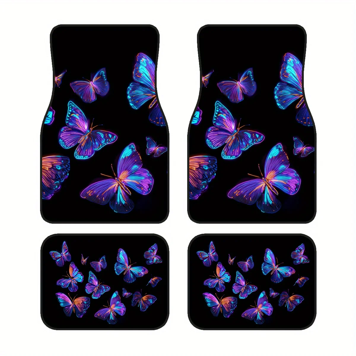 4pcs Car Floor Mats- Purple Butterfly Flying Pattern Car Floor Mats, All-Weather Use, Suitable For Cars, Trucks, SUVs- Easy To C