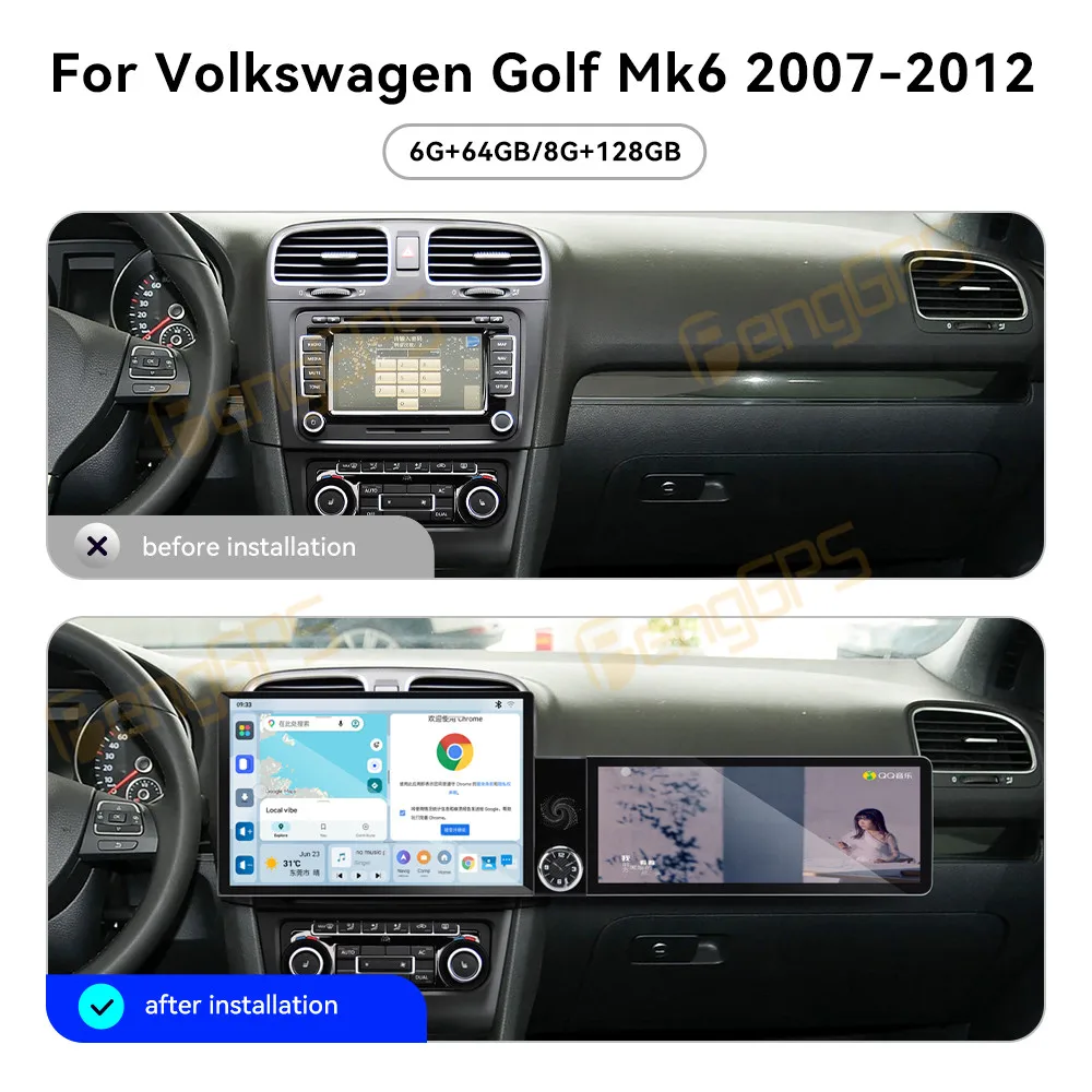 For Volkswagen Golf Mk6 2007-2012 Android Car Radio Multimedia Video Wireless Carplay Autoradio Stereo GPS Navigation Head Unit