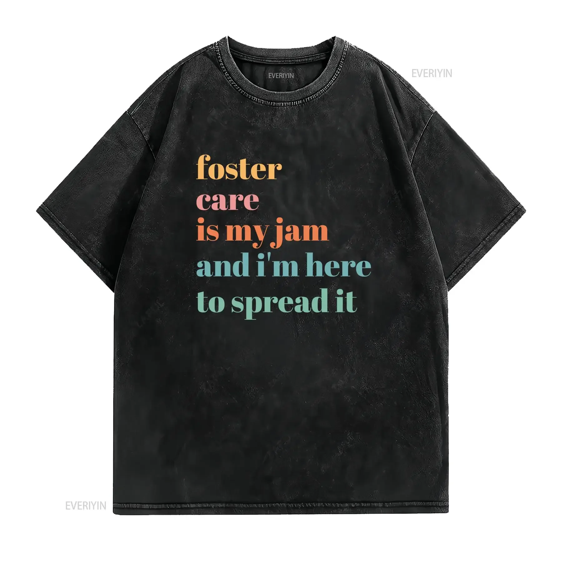 Retro Vintage Foster Care Positive Slogan Print Casual T Shirt vintage Washed Unisex Versatile homme Stylish Soft Slightly