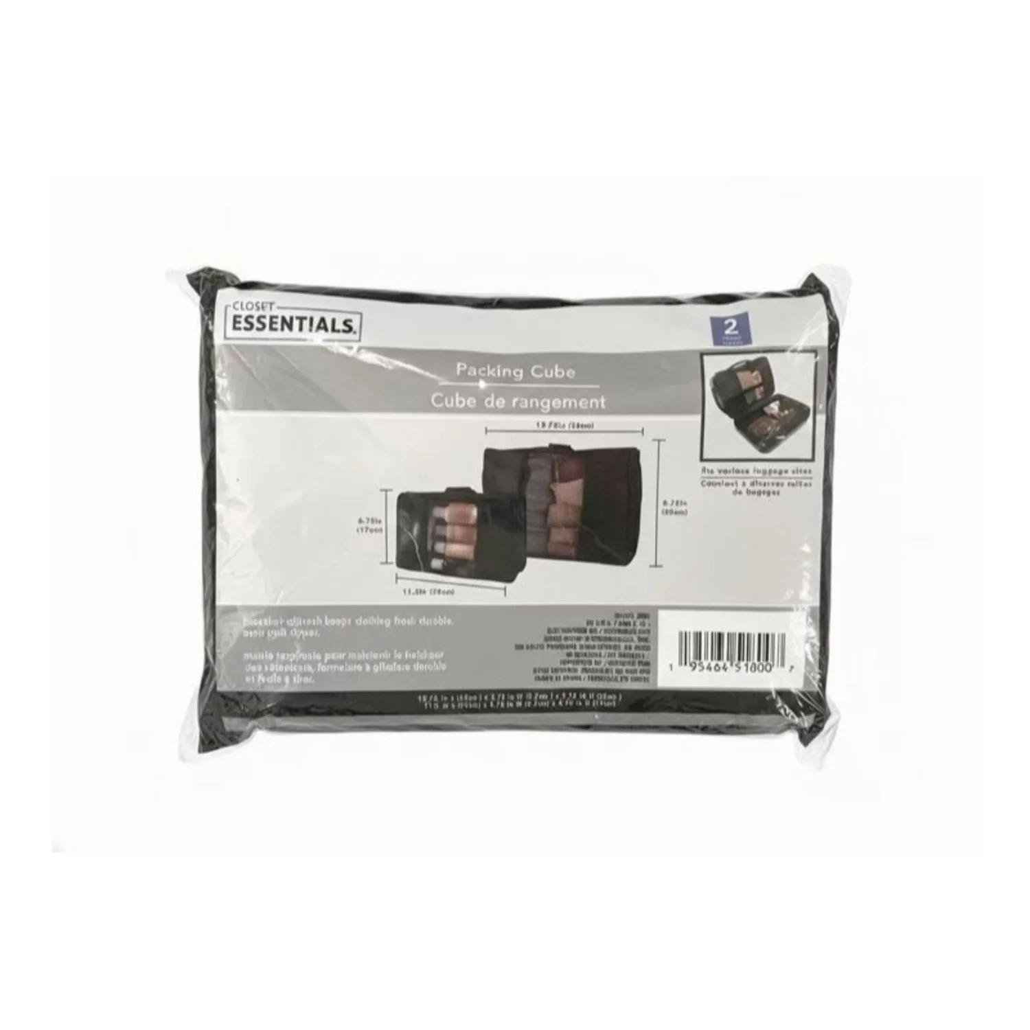 Large & Small 2-Pack Packing Cubes - Lightweight Black Travel Organizers with Buckle Straps for Clothes & Toiletries
