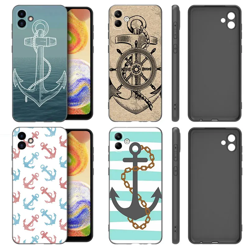 Stripes Anchor Boat Ship Wheel Phone Case For Samsung Galaxy A01 A03 Core A04 E A02 A05 A10 A20 A21 A30 A50 S A6 A8 Plus A7 2018