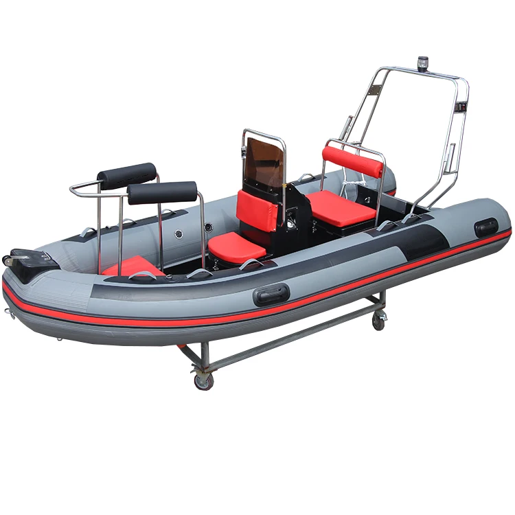 

430 RIB Inflatable Boats With Rigid Fiberglass Hull PVC/Hypalon Material RIB-430B With Fishing Rod Holder And Bimini Top