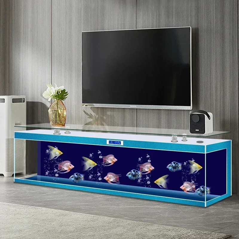 Super White Glass TV Cabinet Fish Tank Ecological Change Water Floor Type Glass Bar Aquarium