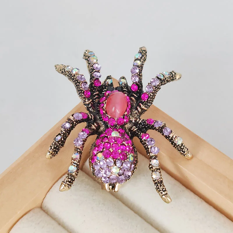 Women Men New Fashion Opal Spider Brooch Insect Badges Suit Pin Accessory For Party Banquet