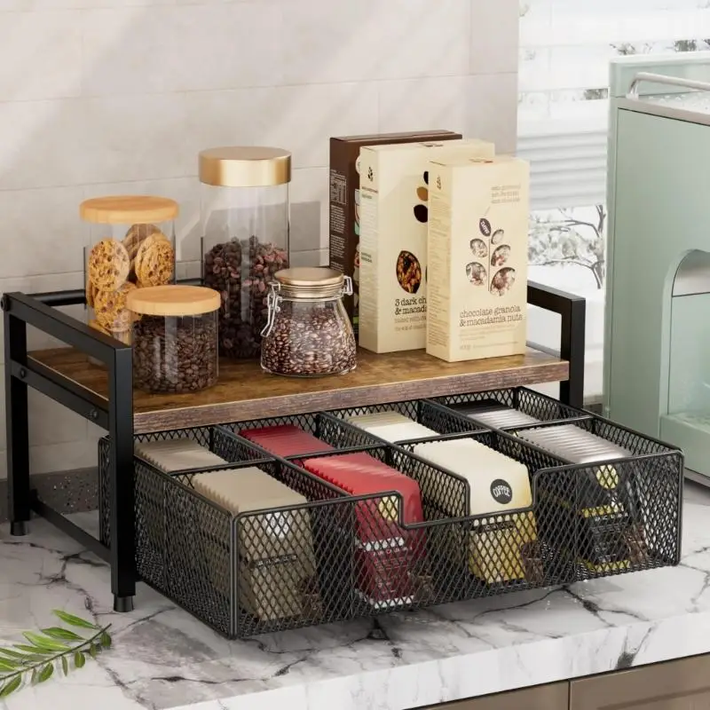 Multipurpose Tea Bag Compartment Drawer Storage Solution for Cosmetics 