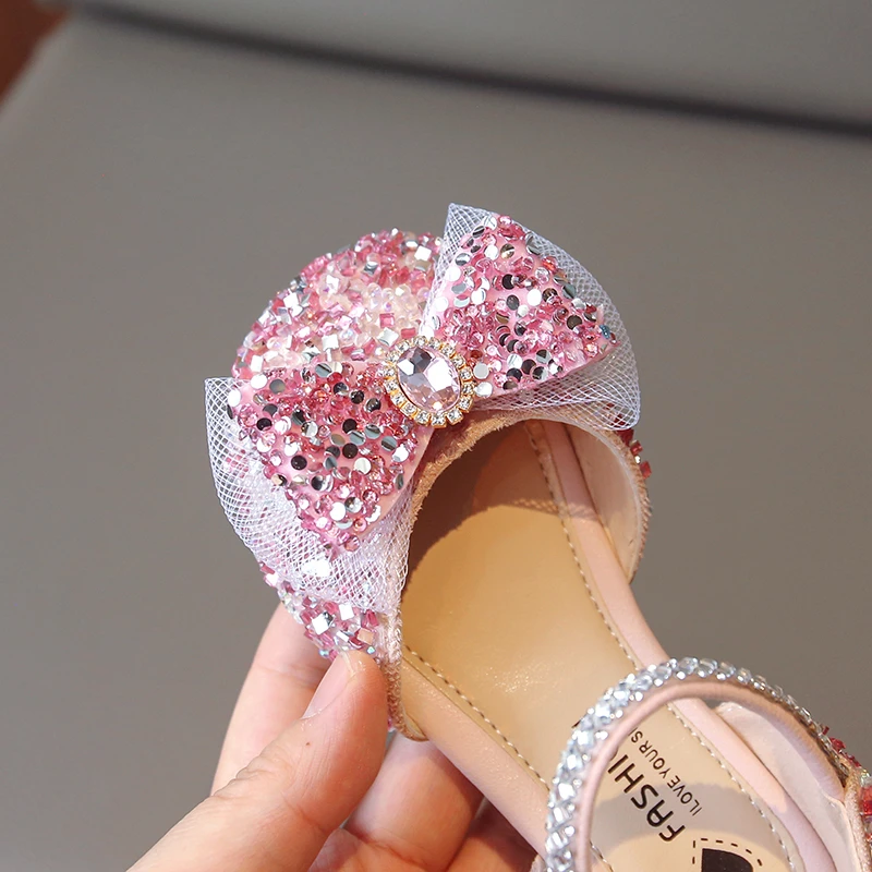 Girl\'s Princess Shoes Sequins Crystal Dream Sparkly Children Ballet Flats 26-36 Three Colors Summer Beautiful Kids Mary Janes