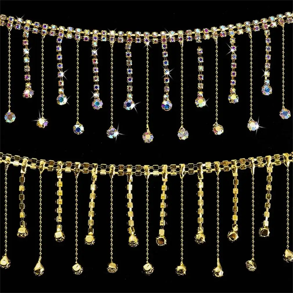 

10 Yards Double Row Irregular Rhinestone Tassel Fringe Trim Crystal Claw Chain Bling Sewing Trim Wedding Dress Costume Shoes DIY