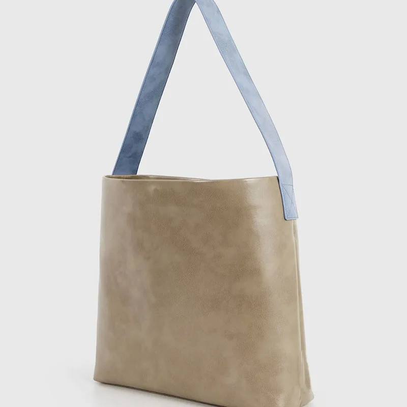 

Leather Large-capacity Bag Contrast Color Fashion Commuter Shoulder Bag Can Accommodate 15-inch Computer Storage Bag