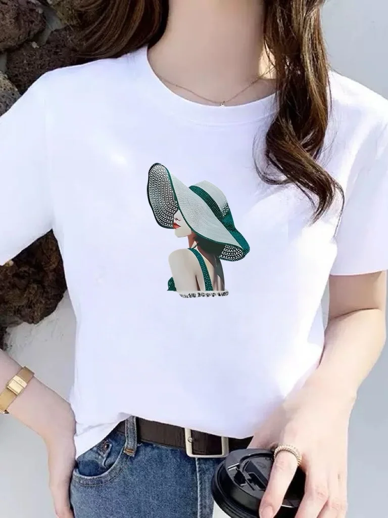 

Loose Fit Short Sleeve round Neck Printed T-Shirt Women's Casual Versatile Large Size Fashionable Body Shirt Polyester Fiber