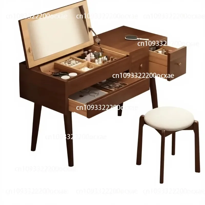 All wood dresser small family bedroom antique bedside table desk flip dressing table mirror