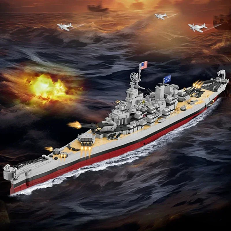 

2228PCS Military WW2 Missouri Battleship Building Blocks US Warships Cruiser Model Collection Display Toys for Adult Kid Gift