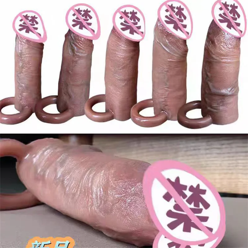 Super Realistic Penis Sleeve Reusable Cock Sleeve Extender Artificial Dick Enlargement Delay Ejaculation Couples Condom Sex Toys