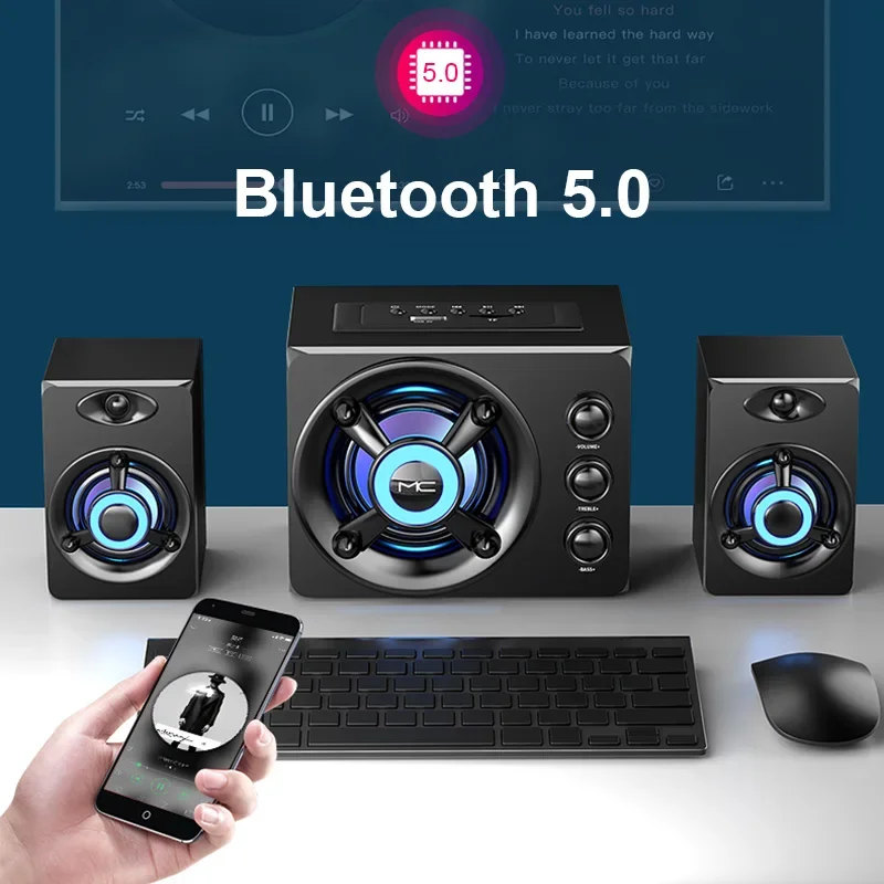 

HIFI 3D Stereo Speakers Colorful LED Heavy Light AUX USB Wired Wireless Bluetooth Audio Home Theater Surround Sound Bar TV