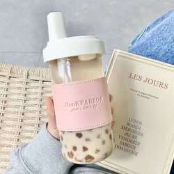 500/850ML Cute Pearl Milk Tea Straw Plastic Water Bottle With Cup Cover Women Large Capacity Juice Boba Milk Tea Cup Drop-proof