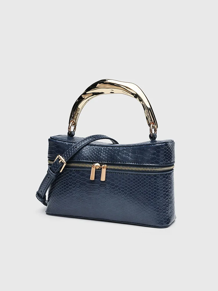 PU Leather Box Bag Crocodile Embossed Top Handle Handbag Shoulder Crossbody Purse Vintage Elegant Vanity Case Fashion Bag