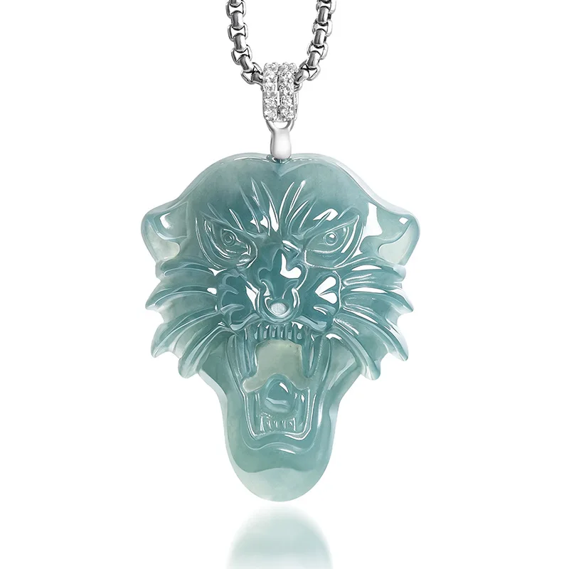 Natural Burmese Jadeite Leopard Pendant Necklace Jewelry Vintage Gemstone 925 Silver Talismans Real Jade Luxury Gifts for Women
