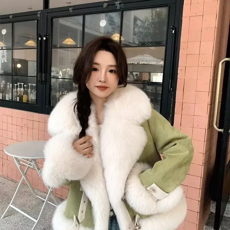 2023 New Autumn Winter Fur Jacket Women Overcoat Fashion Loose Big Fur Collar Down Cotton-Padded Jacket Coat Thick Warm Fur Tops